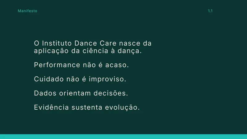 Página do manual — Manifesto: 'O Instituto Dance Care nasce da aplicação da ciência à dança'