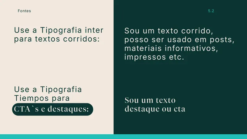 Página do manual — sistema tipográfico, com fonte para texto corrido e para destaques/CTAs