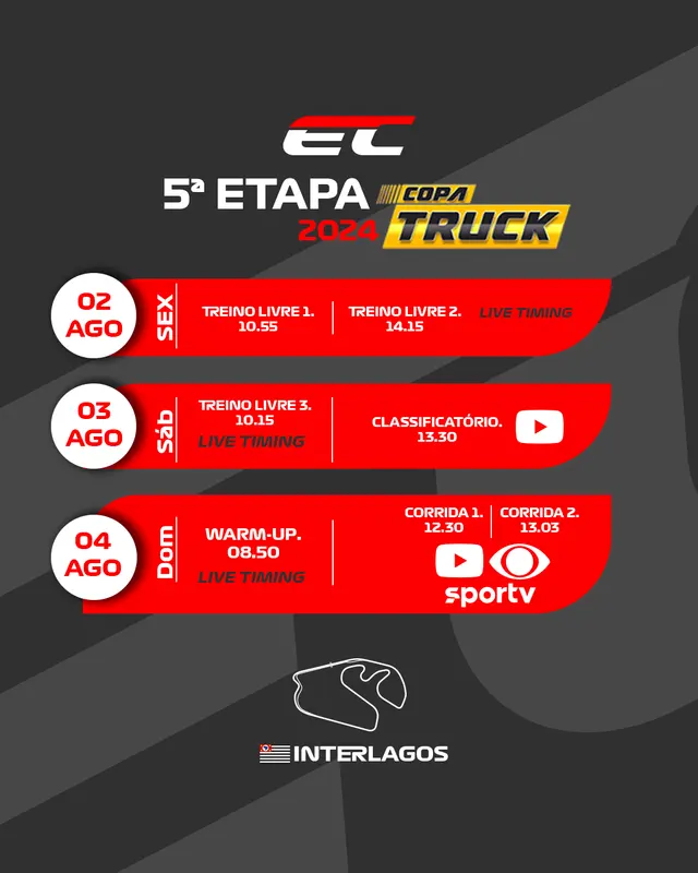 Cronograma de temporada do piloto Evandro Camargo
