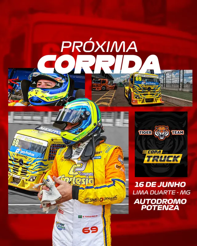 Card 'Próxima corrida' — 16 de junho, Lima Duarte (MG)