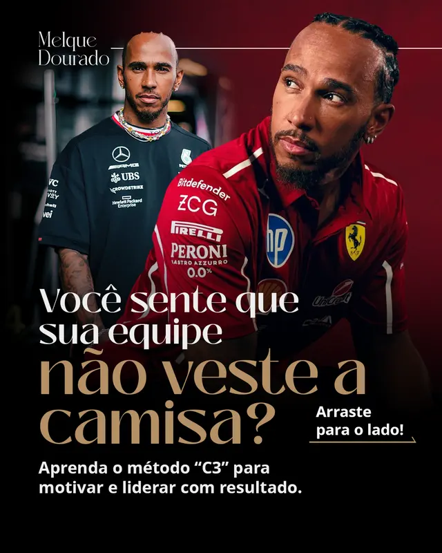 Carrossel Melque Dourado com Lewis Hamilton e o título 'Você sente que sua equipe não veste a camisa?'